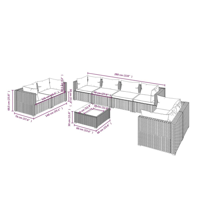 9 Piece Garden Lounge Set with Cushions Poly Rattan Brown Payday Deals