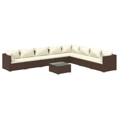 9 Piece Garden Lounge Set with Cushions Poly Rattan Brown Payday Deals