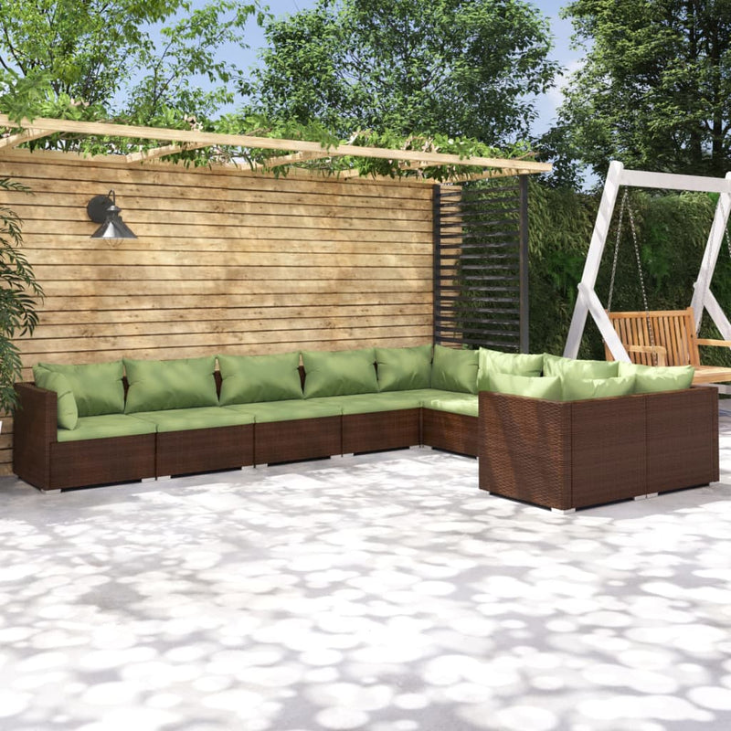 9 Piece Garden Lounge Set with Cushions Poly Rattan Brown Payday Deals
