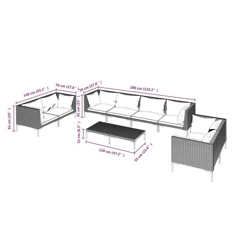 9 Piece Garden Lounge Set with Cushions Poly Rattan Dark Grey Payday Deals
