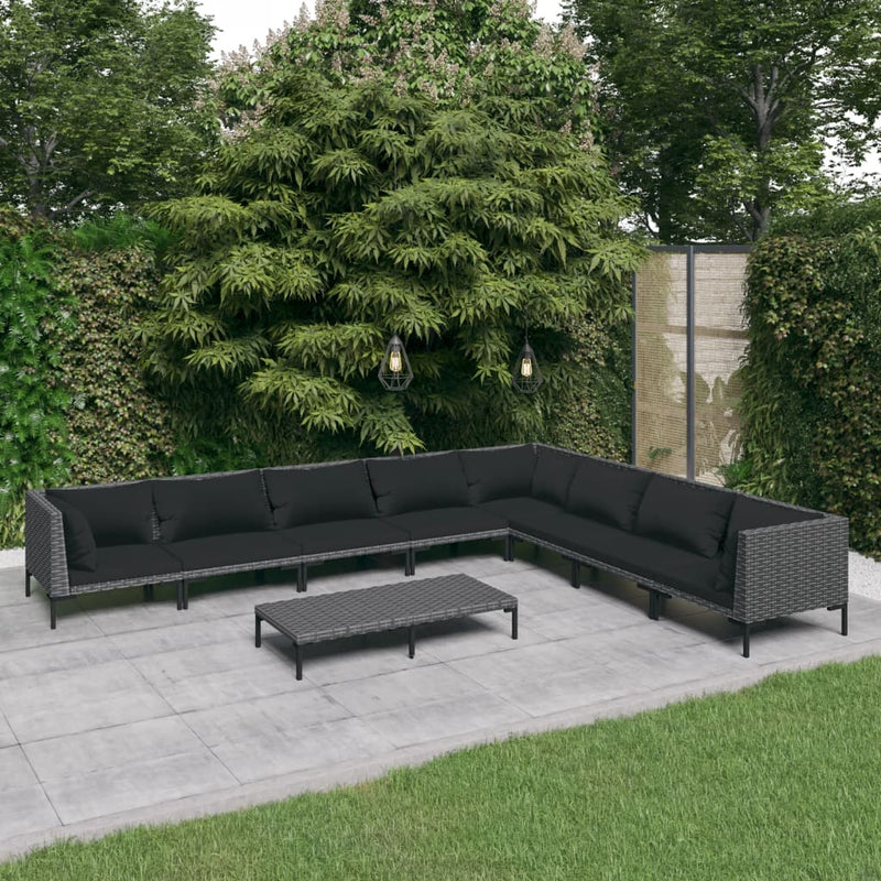 9 Piece Garden Lounge Set with Cushions Poly Rattan Dark Grey Payday Deals