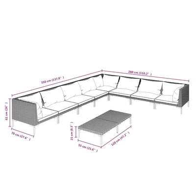 9 Piece Garden Lounge Set with Cushions Poly Rattan Dark Grey Payday Deals