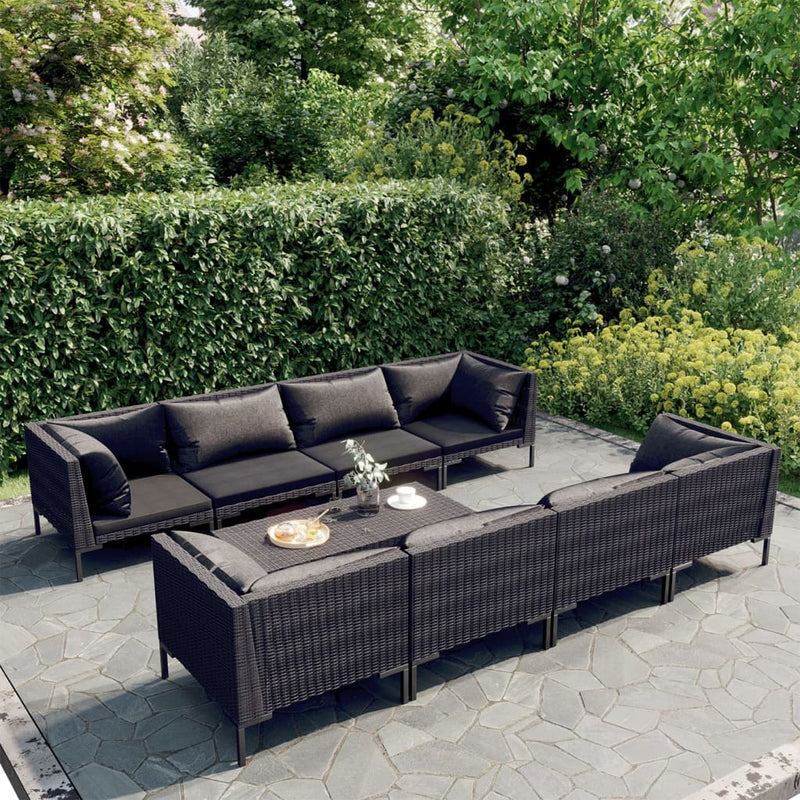 9 Piece Garden Lounge Set with Cushions Poly Rattan Dark Grey Payday Deals