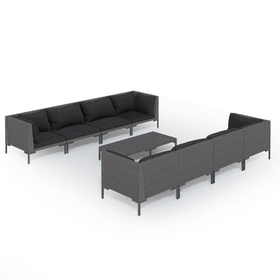 9 Piece Garden Lounge Set with Cushions Poly Rattan Dark Grey Payday Deals