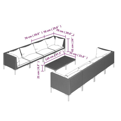 9 Piece Garden Lounge Set with Cushions Poly Rattan Dark Grey Payday Deals