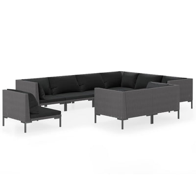 9 Piece Garden Lounge Set with Cushions Poly Rattan Dark Grey Payday Deals