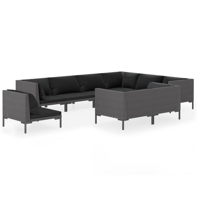 9 Piece Garden Lounge Set with Cushions Poly Rattan Dark Grey Payday Deals