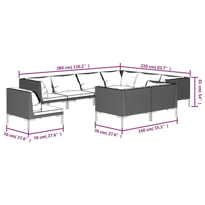 9 Piece Garden Lounge Set with Cushions Poly Rattan Dark Grey Payday Deals