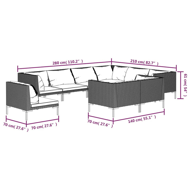 9 Piece Garden Lounge Set with Cushions Poly Rattan Dark Grey Payday Deals
