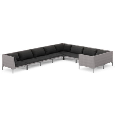 9 Piece Garden Lounge Set with Cushions Poly Rattan Dark Grey Payday Deals