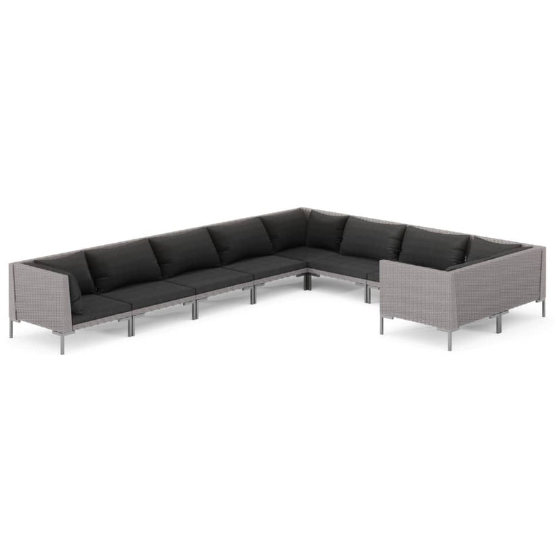9 Piece Garden Lounge Set with Cushions Poly Rattan Dark Grey Payday Deals