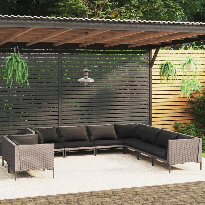 9 Piece Garden Lounge Set with Cushions Poly Rattan Dark Grey Payday Deals