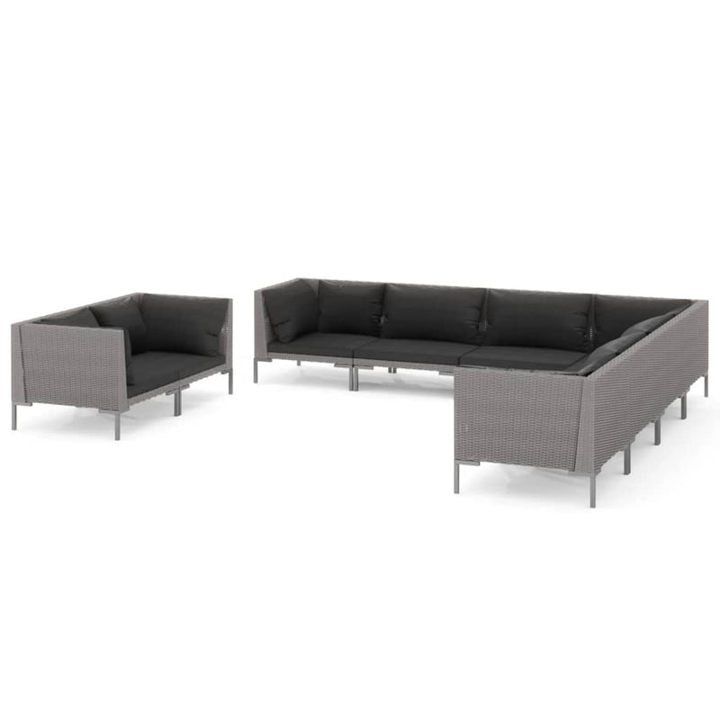 9 Piece Garden Lounge Set with Cushions Poly Rattan Dark Grey Payday Deals