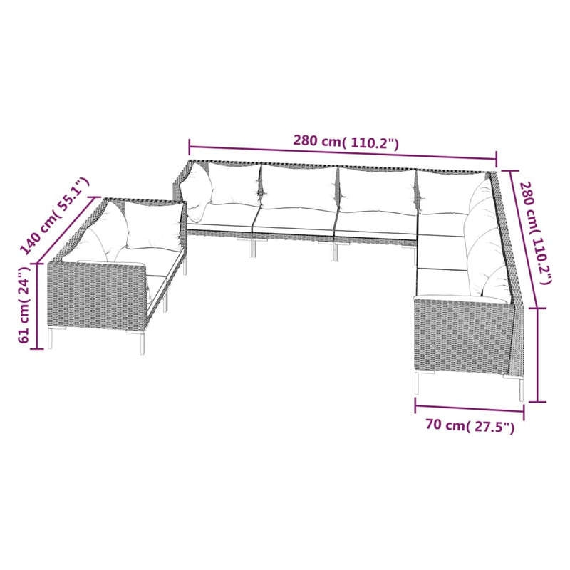 9 Piece Garden Lounge Set with Cushions Poly Rattan Dark Grey Payday Deals
