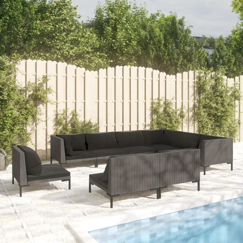 9 Piece Garden Lounge Set with Cushions Poly Rattan Dark Grey Payday Deals