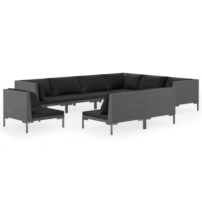9 Piece Garden Lounge Set with Cushions Poly Rattan Dark Grey Payday Deals