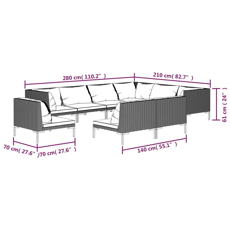 9 Piece Garden Lounge Set with Cushions Poly Rattan Dark Grey Payday Deals