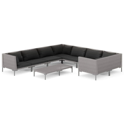 9 Piece Garden Lounge Set with Cushions Poly Rattan Dark Grey Payday Deals