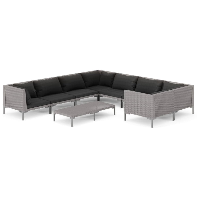 9 Piece Garden Lounge Set with Cushions Poly Rattan Dark Grey Payday Deals