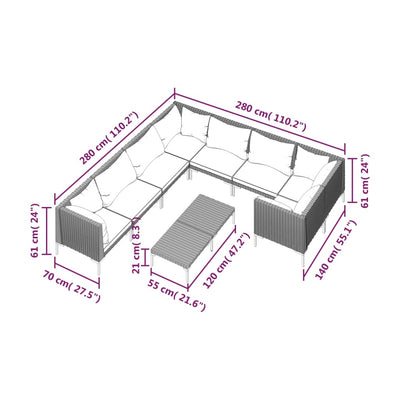 9 Piece Garden Lounge Set with Cushions Poly Rattan Dark Grey Payday Deals