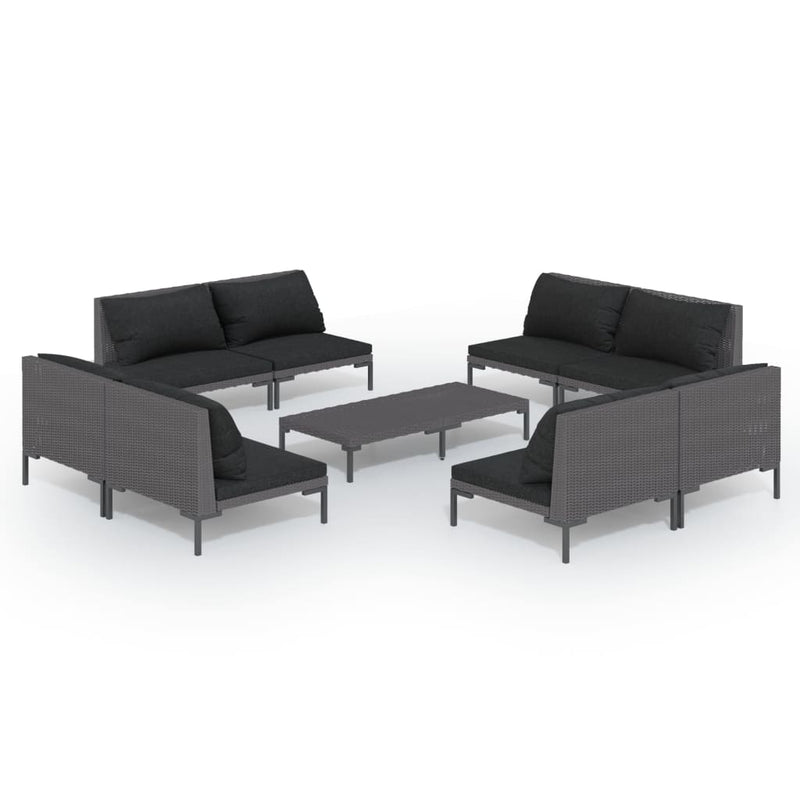 9 Piece Garden Lounge Set with Cushions Poly Rattan Dark Grey Payday Deals