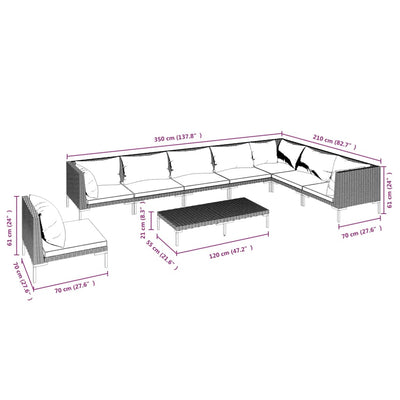 9 Piece Garden Lounge Set with Cushions Poly Rattan Dark Grey Payday Deals