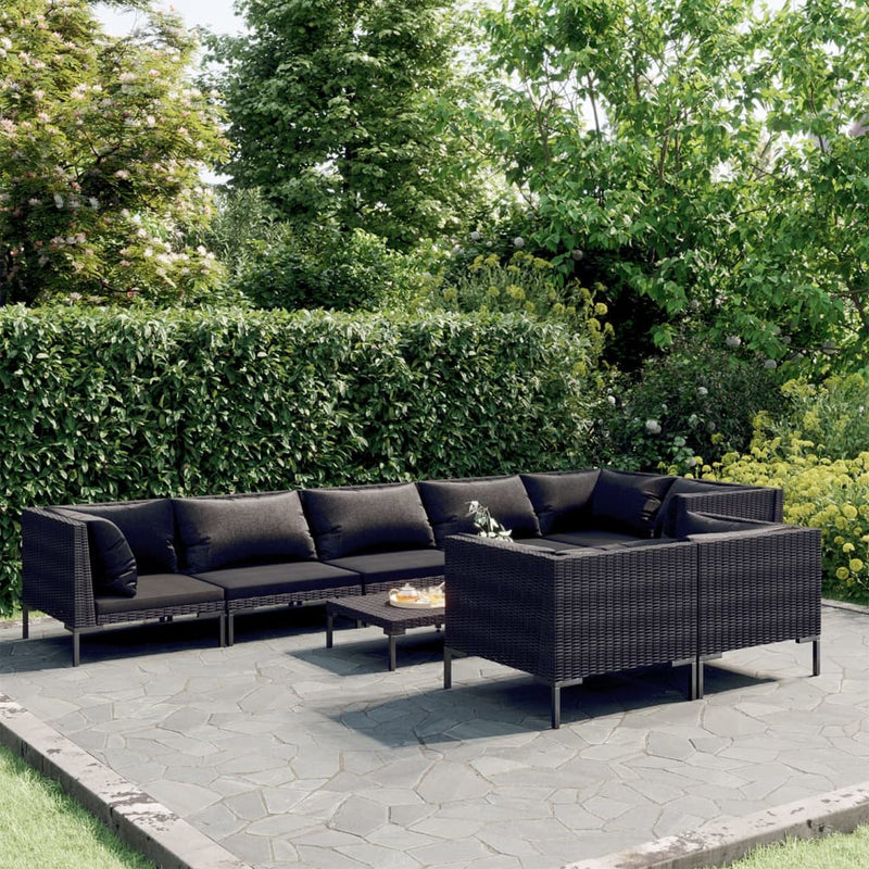 9 Piece Garden Lounge Set with Cushions Poly Rattan Dark Grey Payday Deals