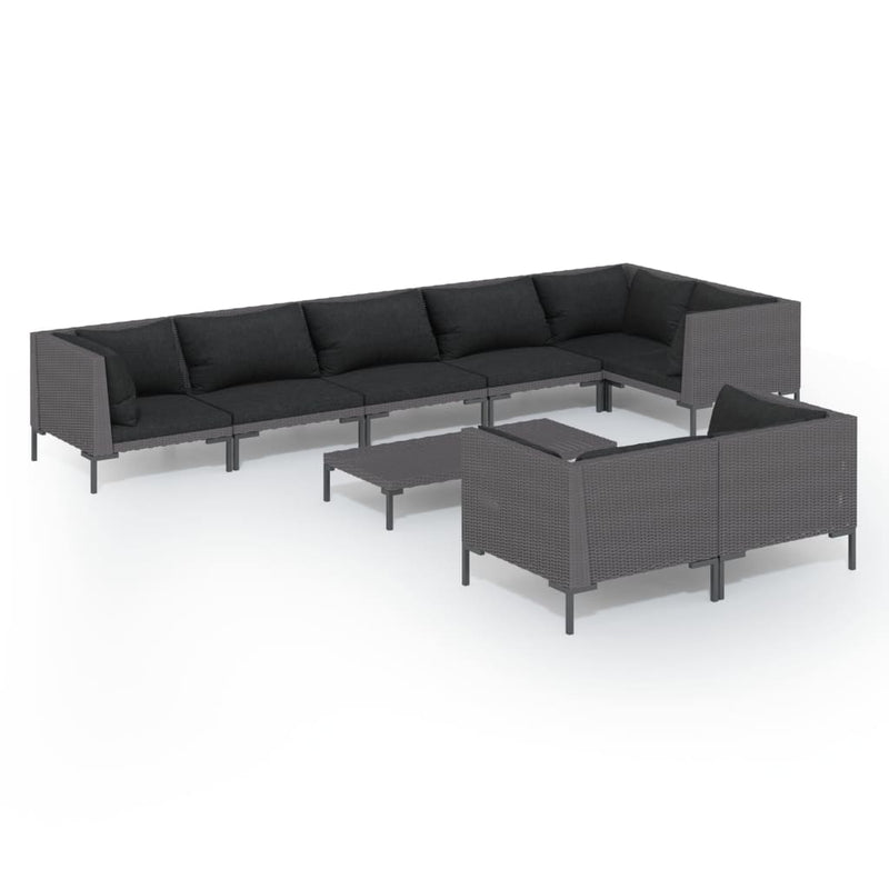 9 Piece Garden Lounge Set with Cushions Poly Rattan Dark Grey Payday Deals