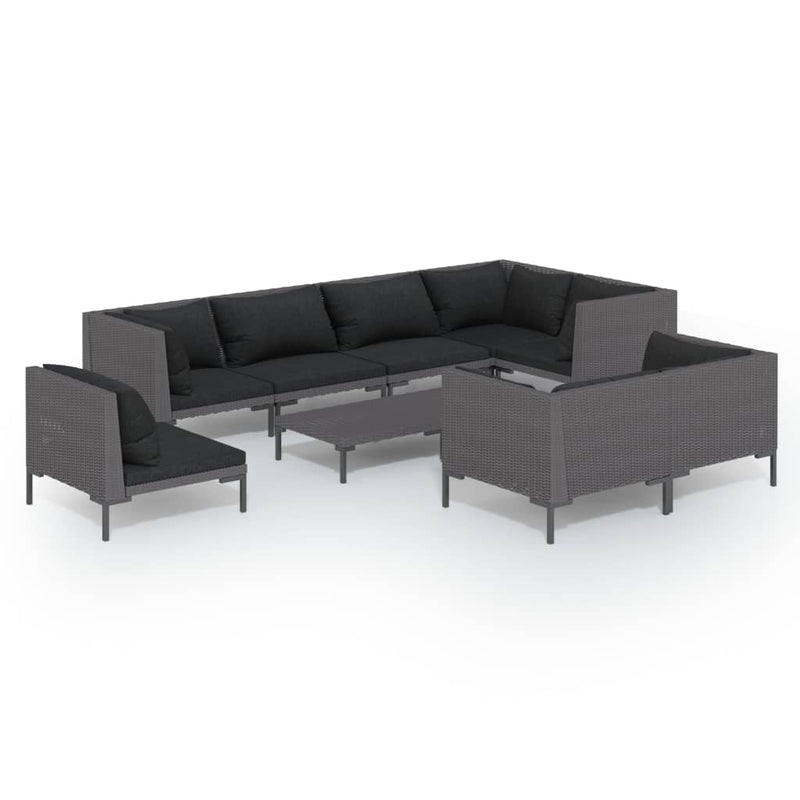 9 Piece Garden Lounge Set with Cushions Poly Rattan Dark Grey Payday Deals