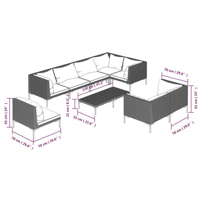9 Piece Garden Lounge Set with Cushions Poly Rattan Dark Grey Payday Deals