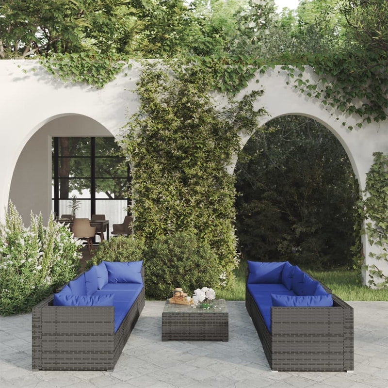 9 Piece Garden Lounge Set with Cushions Poly Rattan Grey Payday Deals