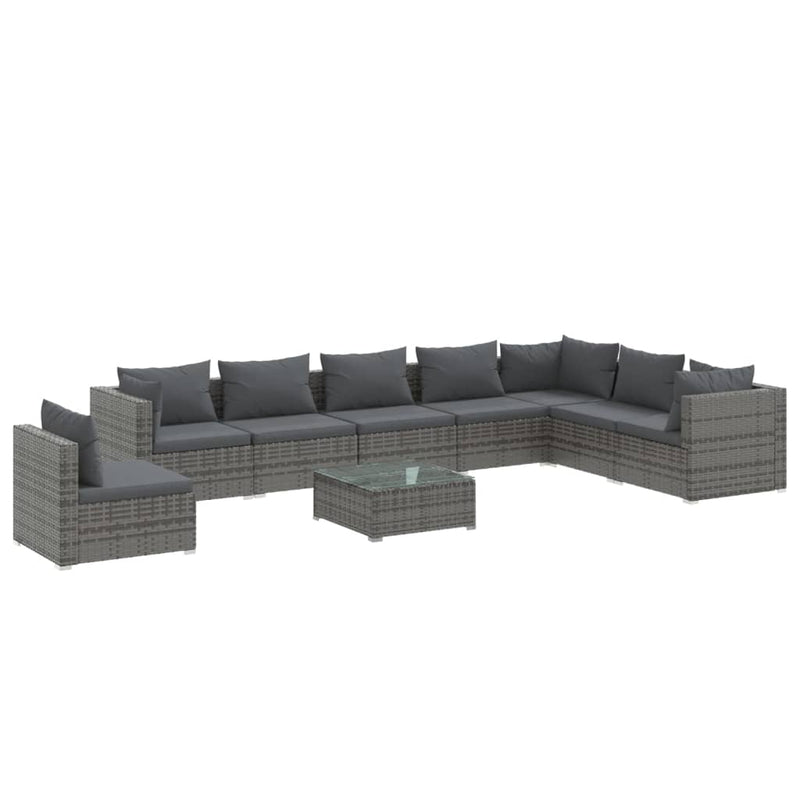 9 Piece Garden Lounge Set with Cushions Poly Rattan Grey Payday Deals