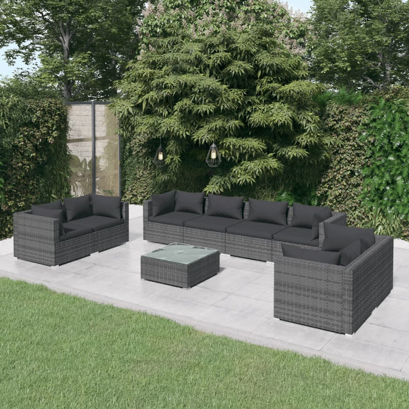 9 Piece Garden Lounge Set with Cushions Poly Rattan Grey Payday Deals