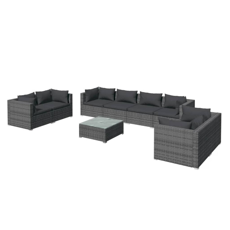 9 Piece Garden Lounge Set with Cushions Poly Rattan Grey Payday Deals