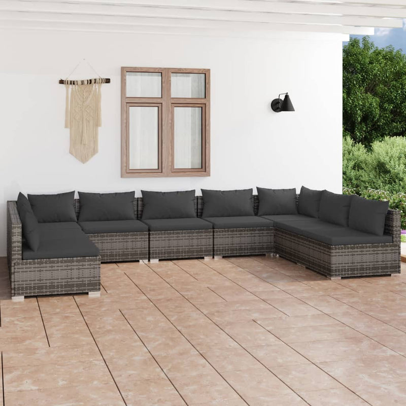 9 Piece Garden Lounge Set with Cushions Poly Rattan Grey Payday Deals