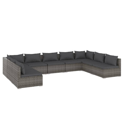 9 Piece Garden Lounge Set with Cushions Poly Rattan Grey Payday Deals