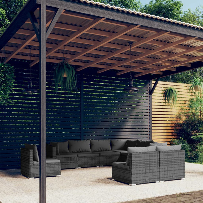 9 Piece Garden Lounge Set with Cushions Poly Rattan Grey Payday Deals