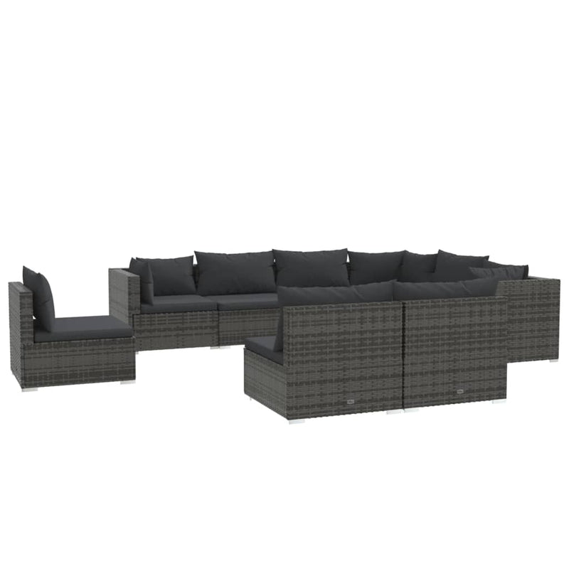 9 Piece Garden Lounge Set with Cushions Poly Rattan Grey Payday Deals