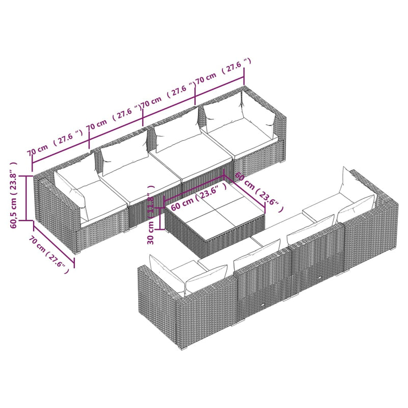9 Piece Garden Lounge Set with Cushions Poly Rattan Grey Payday Deals