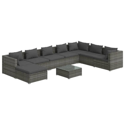 9 Piece Garden Lounge Set with Cushions Poly Rattan Grey Payday Deals
