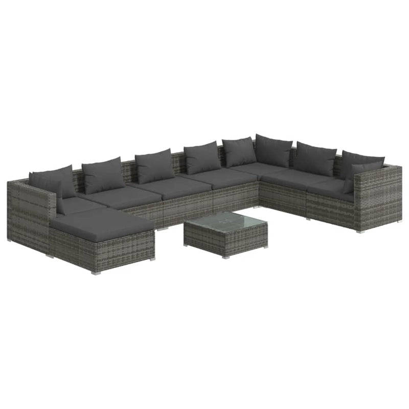 9 Piece Garden Lounge Set with Cushions Poly Rattan Grey Payday Deals