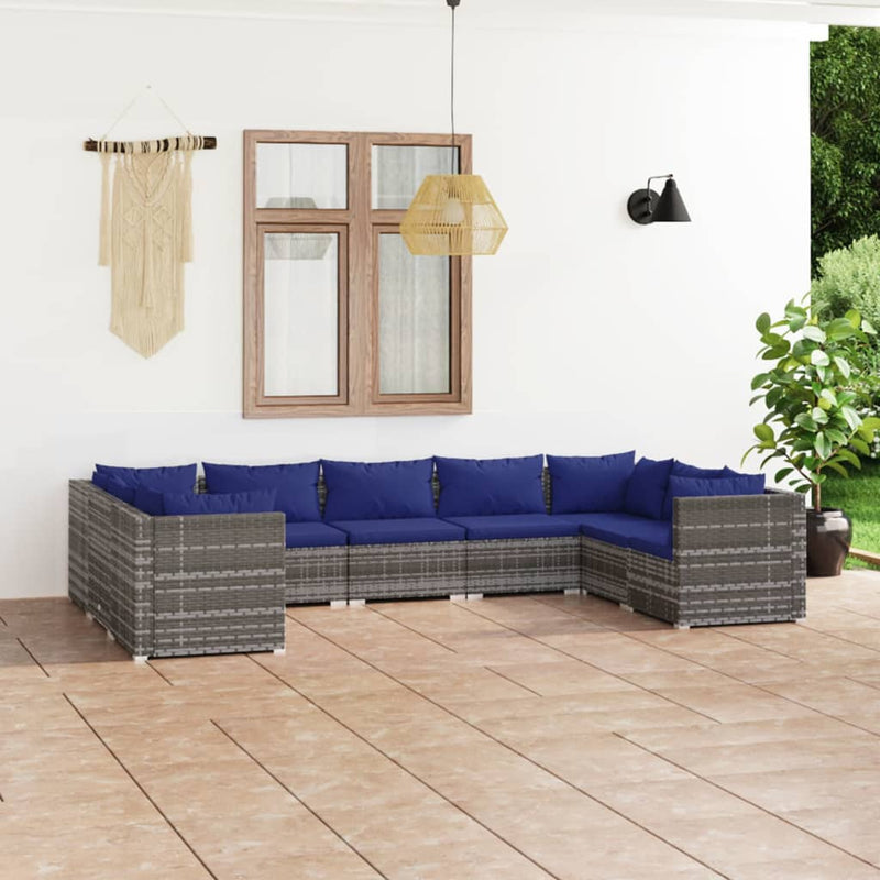 9 Piece Garden Lounge Set with Cushions Poly Rattan Grey Payday Deals