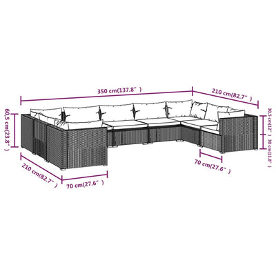 9 Piece Garden Lounge Set with Cushions Poly Rattan Grey Payday Deals
