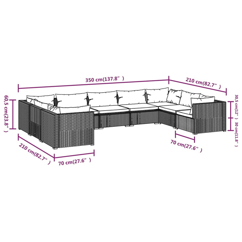 9 Piece Garden Lounge Set with Cushions Poly Rattan Grey Payday Deals