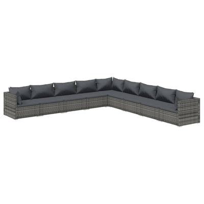 9 Piece Garden Lounge Set with Cushions Poly Rattan Grey Payday Deals
