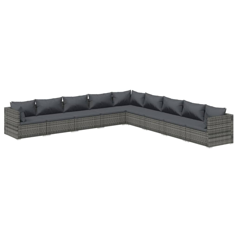 9 Piece Garden Lounge Set with Cushions Poly Rattan Grey Payday Deals