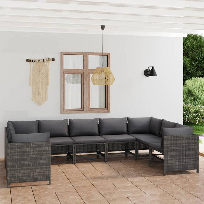 9 Piece Garden Lounge Set with Cushions Poly Rattan Grey Payday Deals