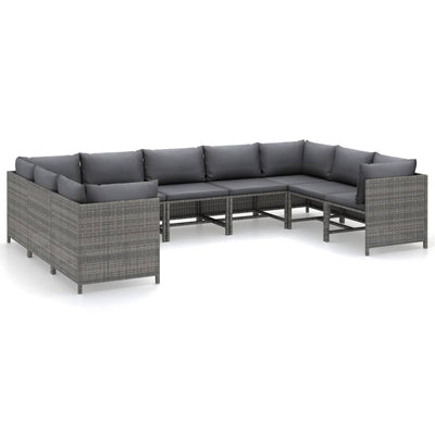 9 Piece Garden Lounge Set with Cushions Poly Rattan Grey Payday Deals