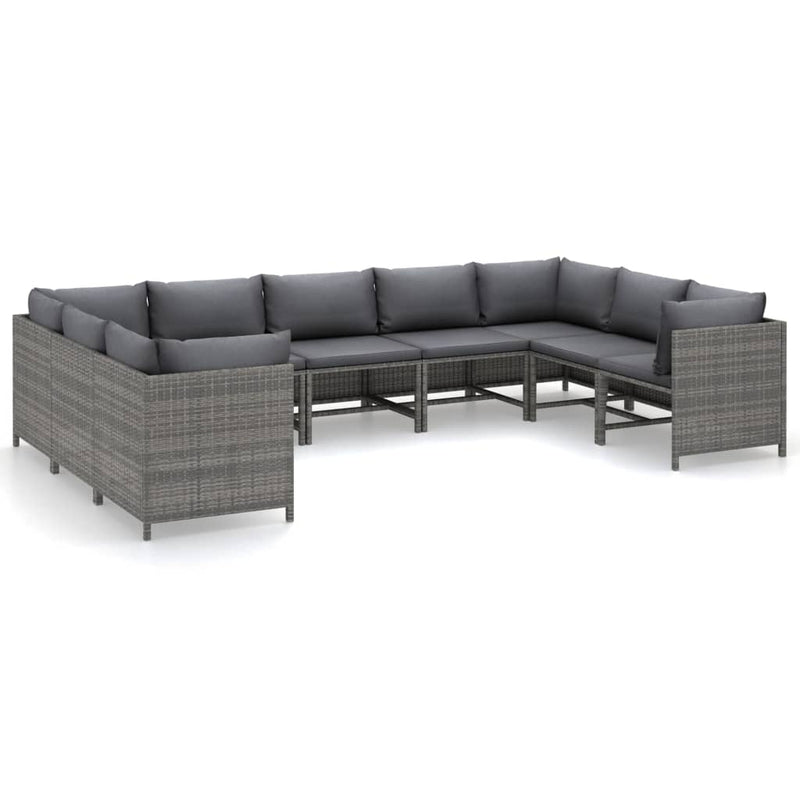 9 Piece Garden Lounge Set with Cushions Poly Rattan Grey Payday Deals