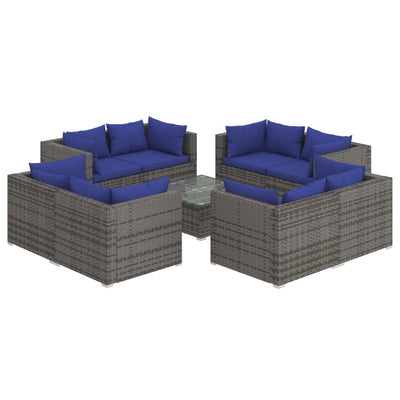 9 Piece Garden Lounge Set with Cushions Poly Rattan Grey Payday Deals